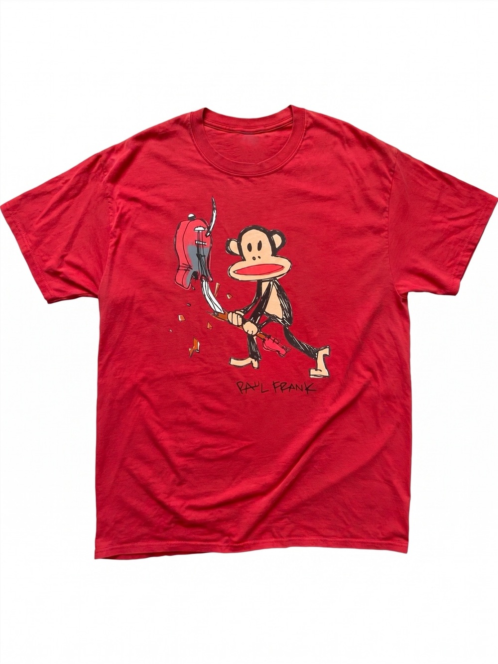 Paul Frank Julius Monkey Guitar Smashing Y2K Red Graphic T-Shirt